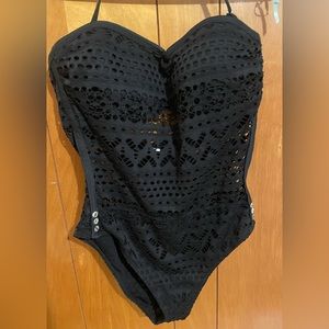 Very cute, black lace baithing suit, size large.